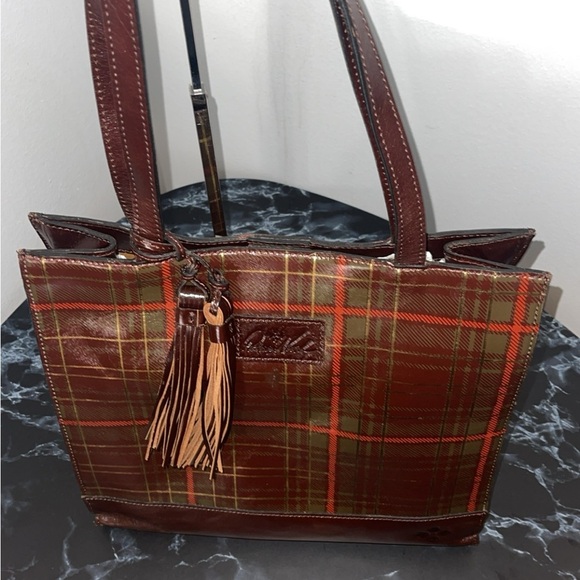 PATRICIA NASH Handbag Toscano Tote Autumn Plaid Leaf Logo Tote Bag AUTHENTIC - Picture 12 of 13